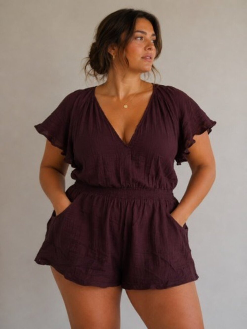 Gap Plum Flutter Sleeve Romper Size XL
